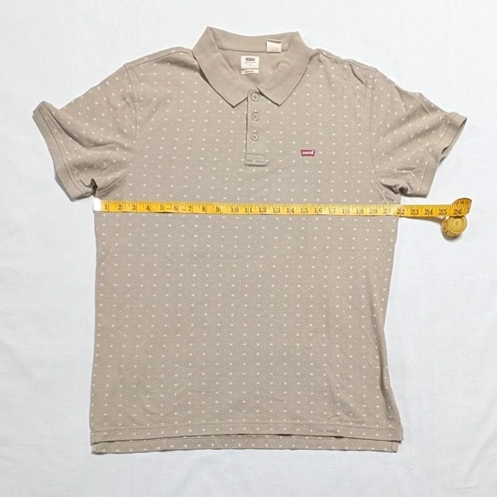 Levi's Mens Short Sleeve Pique Polo Shirt Tan Geometric Cross Pattern Large